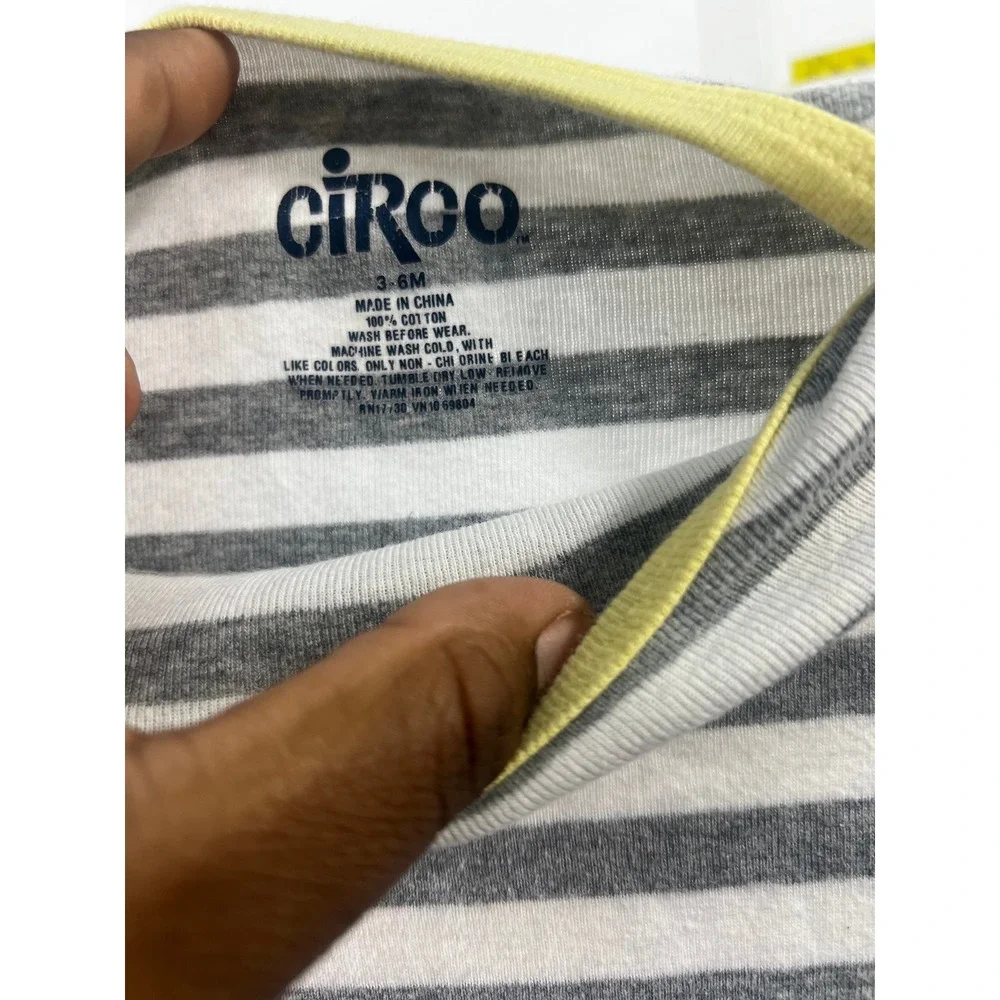Circo Bodysuit 3-6M Long Sleeve Grey White Striped Yellow Trim Cotton One‎ Piece
